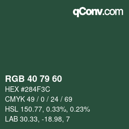 カラーコード: RGB 40 79 60 | qconv.com