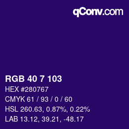 Farbcode: RGB 40 7 103 | qconv.com