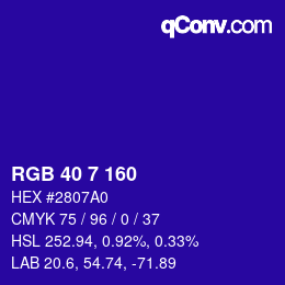 Color code: RGB 40 7 160 | qconv.com