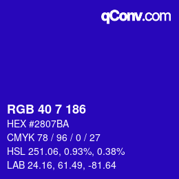 カラーコード: RGB 40 7 186 | qconv.com