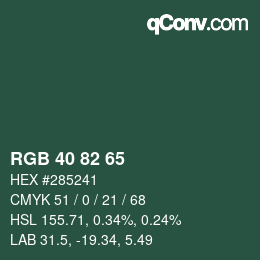 Color code: RGB 40 82 65 | qconv.com