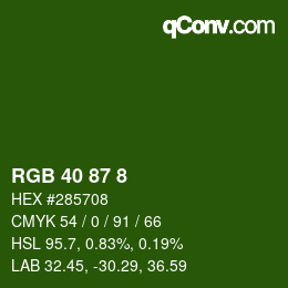 カラーコード: RGB 40 87 8 | qconv.com