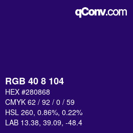 颜色代码: RGB 40 8 104 | qconv.com