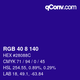 Color code: RGB 40 8 140 | qconv.com
