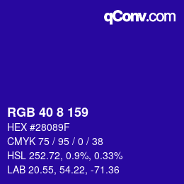 Farbcode: RGB 40 8 159 | qconv.com