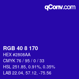 Color code: RGB 40 8 170 | qconv.com