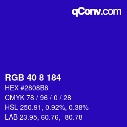 カラーコード: RGB 40 8 184 | qconv.com