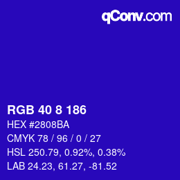 颜色代码: RGB 40 8 186 | qconv.com