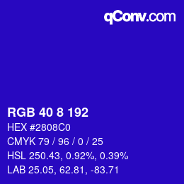 Color code: RGB 40 8 192 | qconv.com