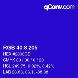 Color code: RGB 40 8 205 | qconv.com