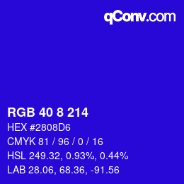 カラーコード: RGB 40 8 214 | qconv.com