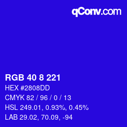 カラーコード: RGB 40 8 221 | qconv.com