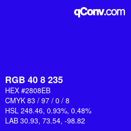カラーコード: RGB 40 8 235 | qconv.com
