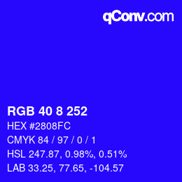 カラーコード: RGB 40 8 252 | qconv.com