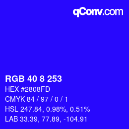 颜色代码: RGB 40 8 253 | qconv.com