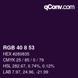 颜色代码: RGB 40 8 53 | qconv.com