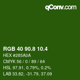 カラーコード: RGB 40 90.8 10.4 | qconv.com