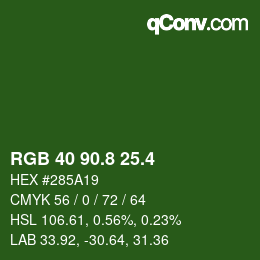 カラーコード: RGB 40 90.8 25.4 | qconv.com