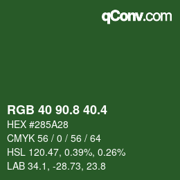 カラーコード: RGB 40 90.8 40.4 | qconv.com