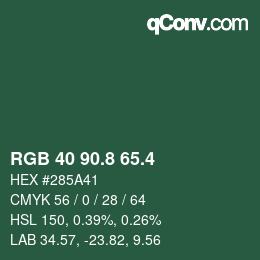 カラーコード: RGB 40 90.8 65.4 | qconv.com