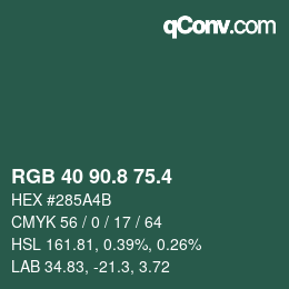 カラーコード: RGB 40 90.8 75.4 | qconv.com