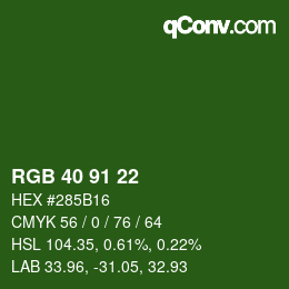 Color code: RGB 40 91 22 | qconv.com