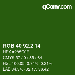 カラーコード: RGB 40 92.2 14 | qconv.com