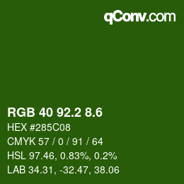 カラーコード: RGB 40 92.2 8.6 | qconv.com