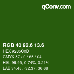 カラーコード: RGB 40 92.6 13.6 | qconv.com