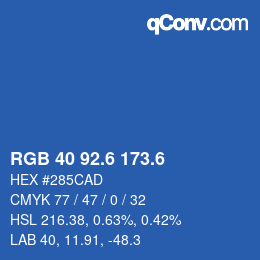 カラーコード: RGB 40 92.6 173.6 | qconv.com