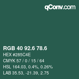カラーコード: RGB 40 92.6 78.6 | qconv.com