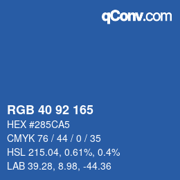 颜色代码: RGB 40 92 165 | qconv.com