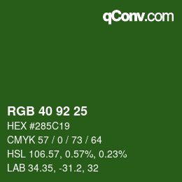 カラーコード: RGB 40 92 25 | qconv.com
