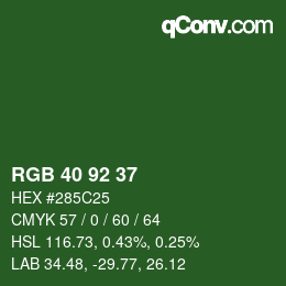 カラーコード: RGB 40 92 37 | qconv.com