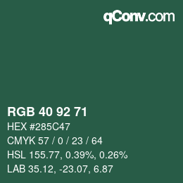 カラーコード: RGB 40 92 71 | qconv.com