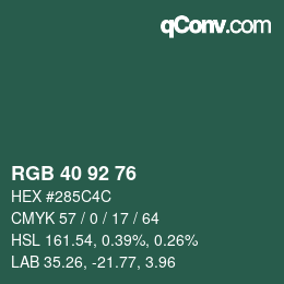 颜色代码: RGB 40 92 76 | qconv.com