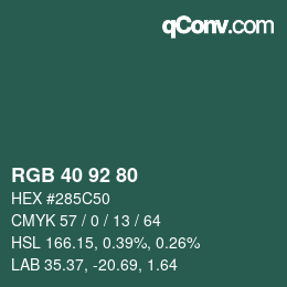 Color code: RGB 40 92 80 | qconv.com