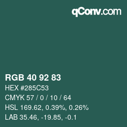 カラーコード: RGB 40 92 83 | qconv.com