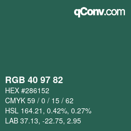 颜色代码: RGB 40 97 82 | qconv.com