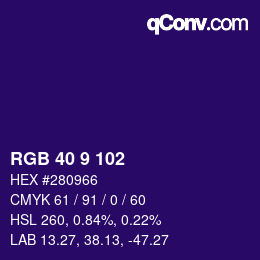 Color code: RGB 40 9 102 | qconv.com