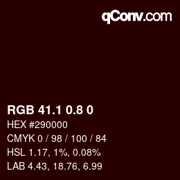 Color code: RGB 41.1 0.8 0 | qconv.com