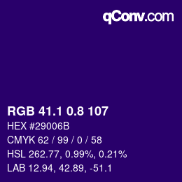 カラーコード: RGB 41.1 0.8 107 | qconv.com