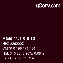 Color code: RGB 41.1 0.8 12 | qconv.com