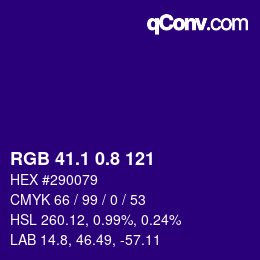 カラーコード: RGB 41.1 0.8 121 | qconv.com
