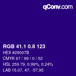 カラーコード: RGB 41.1 0.8 123 | qconv.com