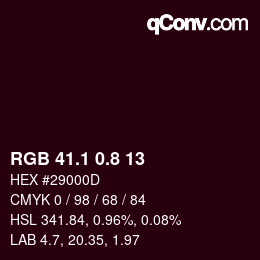 カラーコード: RGB 41.1 0.8 13 | qconv.com