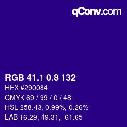 カラーコード: RGB 41.1 0.8 132 | qconv.com