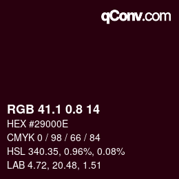 Color code: RGB 41.1 0.8 14 | qconv.com