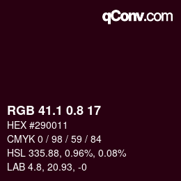 カラーコード: RGB 41.1 0.8 17 | qconv.com