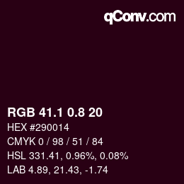 カラーコード: RGB 41.1 0.8 20 | qconv.com